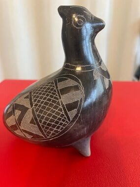 BARRO NEGRO BIRD Pottery Quail Mexico Black Clay Black Ware Mexican Folk Art
